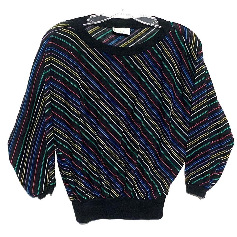 Vintage Its Pure Gould Rainbow Striped Sweater Womens S Retro 70s Made USA